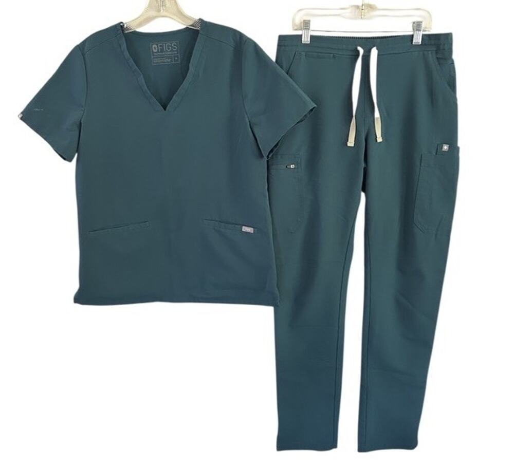 FIGS Technical Collection Women’s Scrub Set Top M & Jogger Pants S Teal Blue